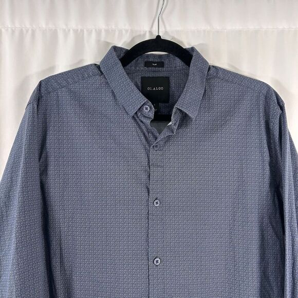 01.algo Dress Shirt Men's Large Blue Slim Button Up Long Sleeve Cotton Blend - Picture 7 of 8